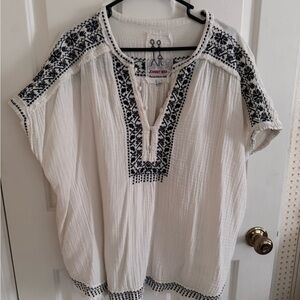 Johnny Was Ivory and Black Embroidered Blouse